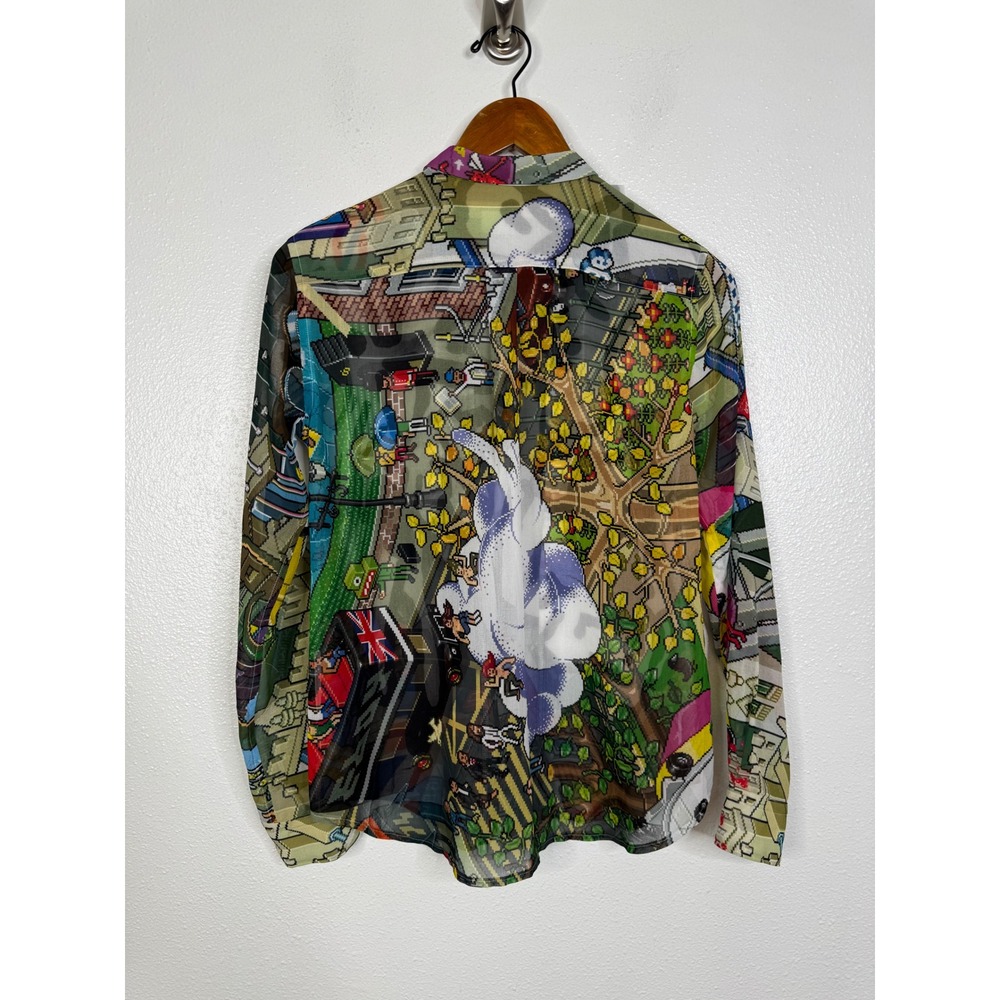 Comme des Garcons Ruffle Pixel Graphic Sheer Shirt Made in Japan Multicolor S - Picture 2 of 6